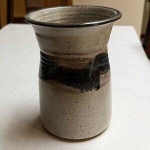 Art Pottery Speckled Blue Vase Utensil Holder Stoneware Large Decor Gift